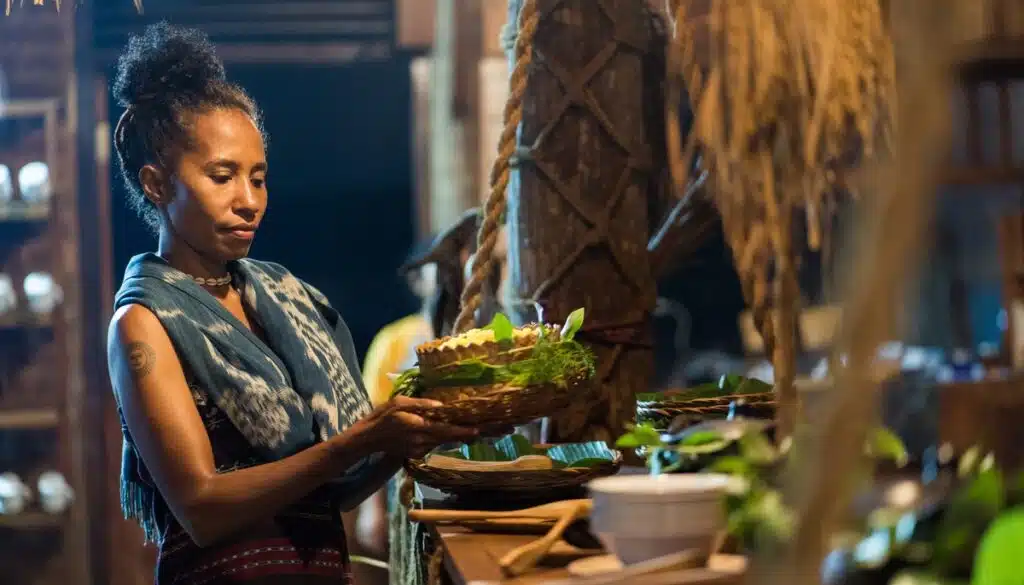 Shared Tribal Dinner | Dapur Tara Flores 2 kaka Liz preparing the serving table in Dapur Tara restaurant